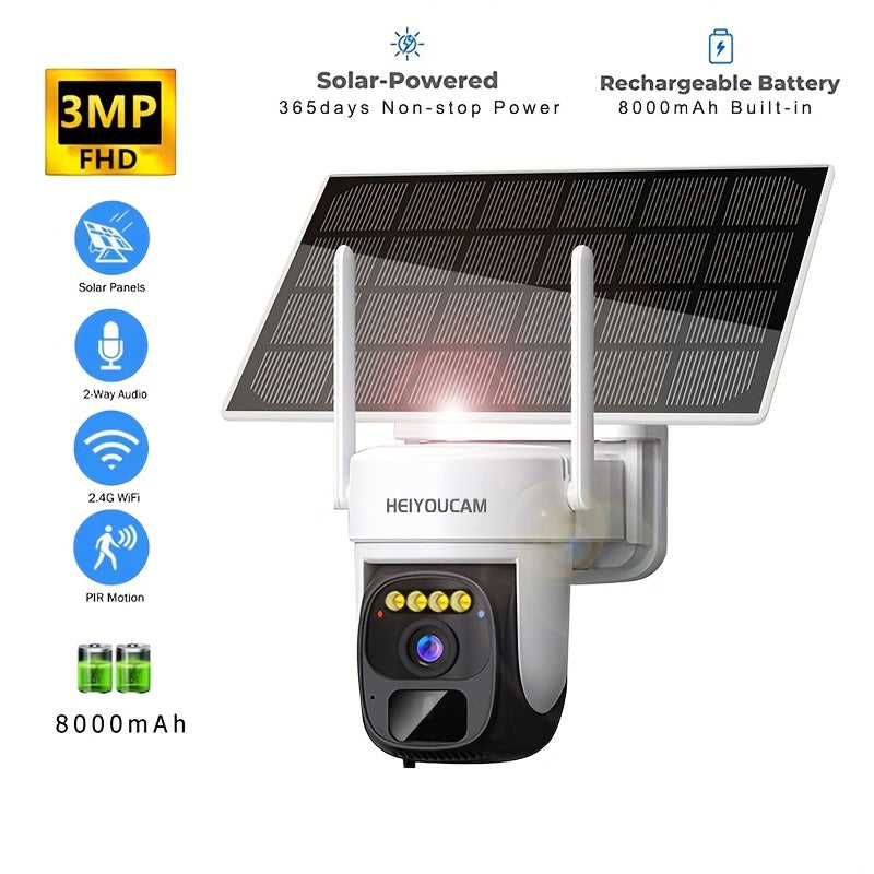 NNETM Wireless Outdoor PTZ Solar Security Camera 360°