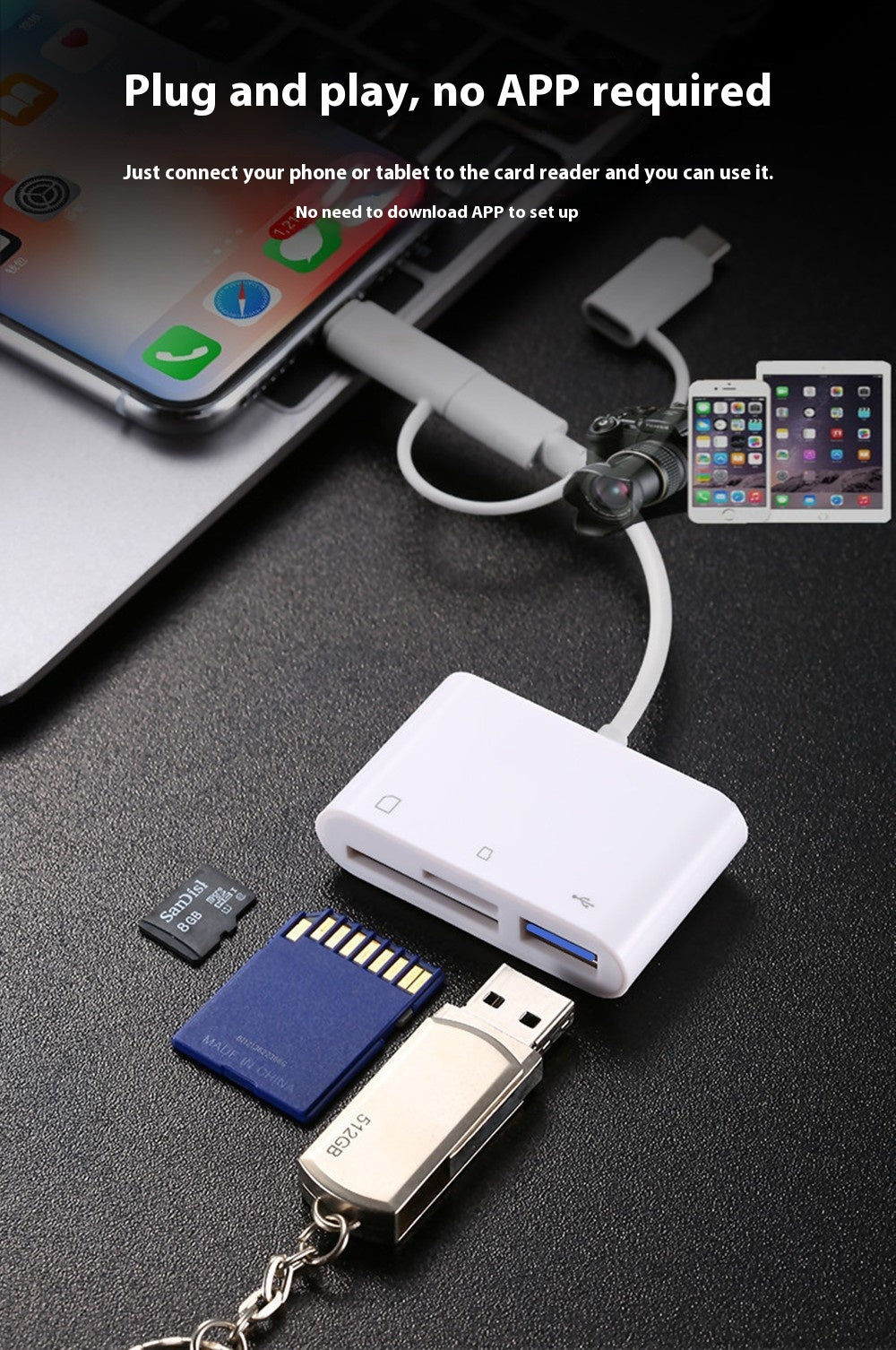 Mobile Phone SD Card Reader Camera Memory Card Conversion All-in-one For iPhone and Android